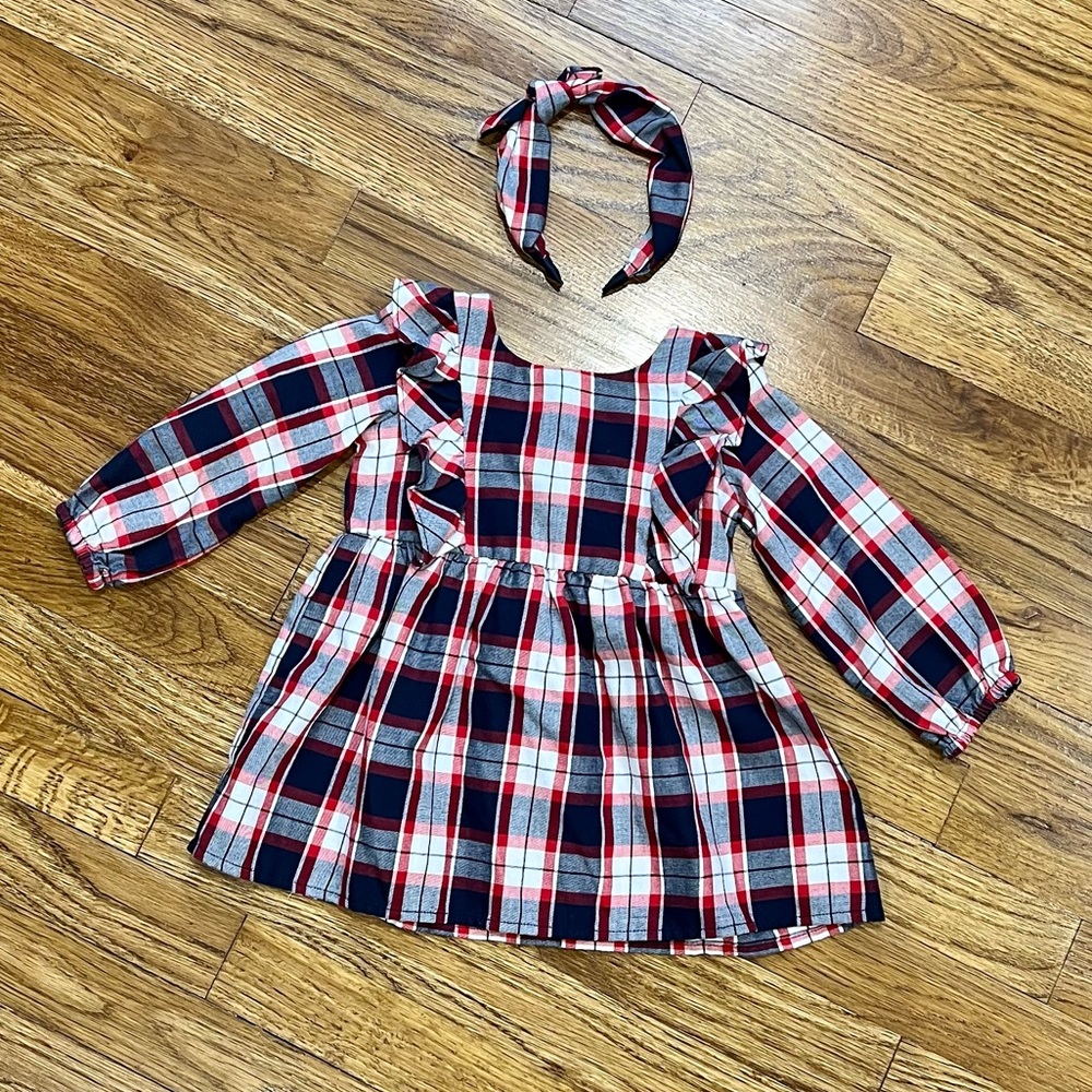 The Children’s Place Matching Family Plaid Dress 12-18M with Matching Headband